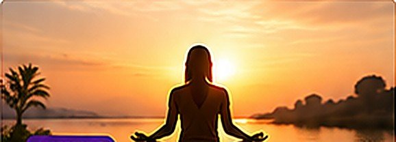 Woman meditating at sunset