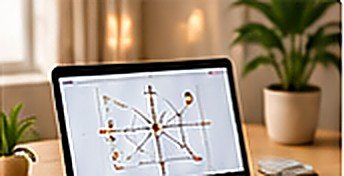 Laptop displaying a numerology chart on a desk beside a potted plant